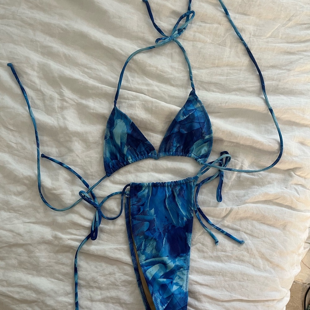 Blue Marbled Bikini with Adjustable Ties